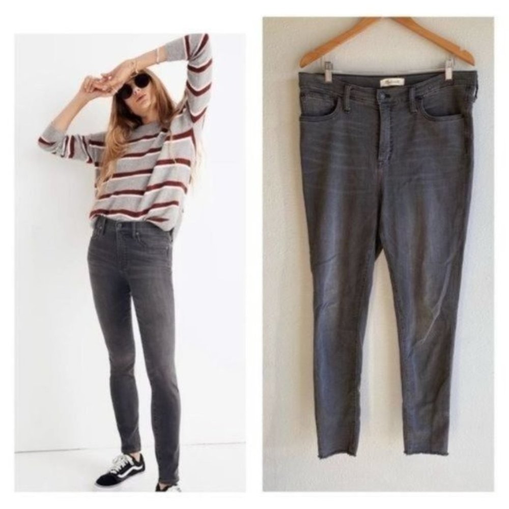 Madewell 9” Mid Rise Boho Washed Grey Essential Skinny Raw Hem Jeans
